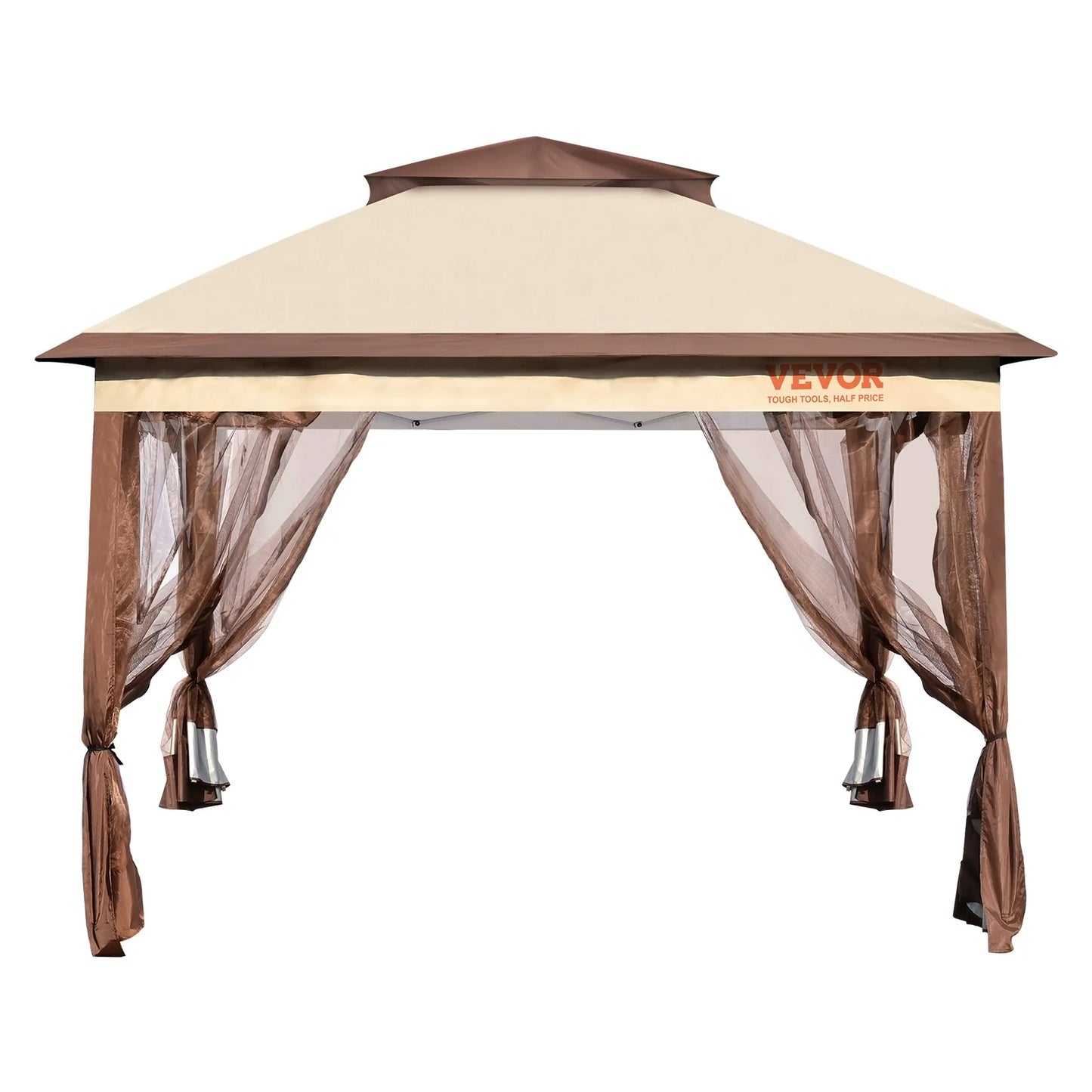 VEVOR Patio Gazebo, 11 X 11 FT Pop up Gazebo for 8-10 Person, with Mosquito Netting, Metal Frame, and PU Coated 250D Oxford Cloth, Outdoor Canopy Shelter for Patio, Backyard, Lawn, Garden, Deck