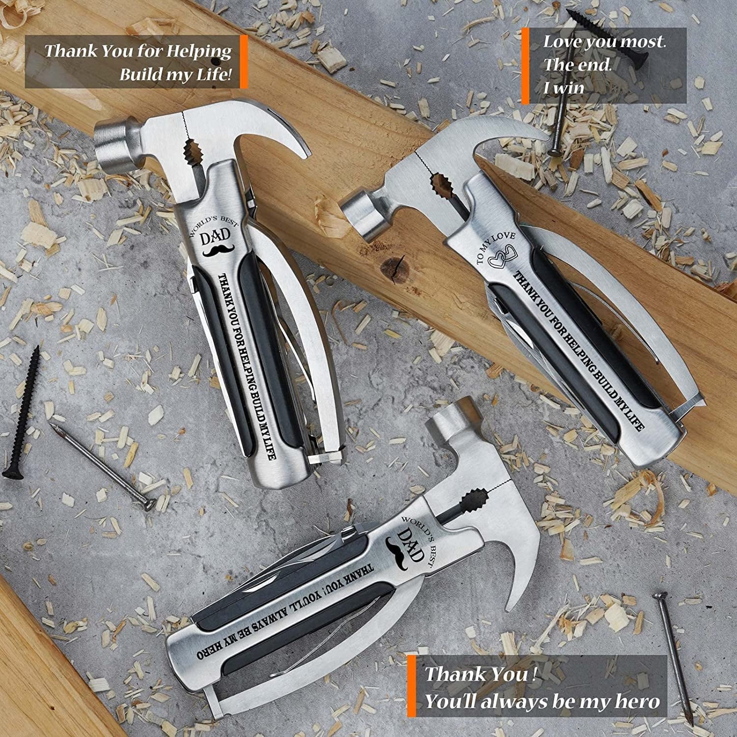All in One Survival Tools Small Hammer Multitool, Father'S Day, Unique Gifts for Dad from Daughter Son Kids, Birthday Gift Ideas for Dad Stepdad Men Him, Cool Gadgets for Men