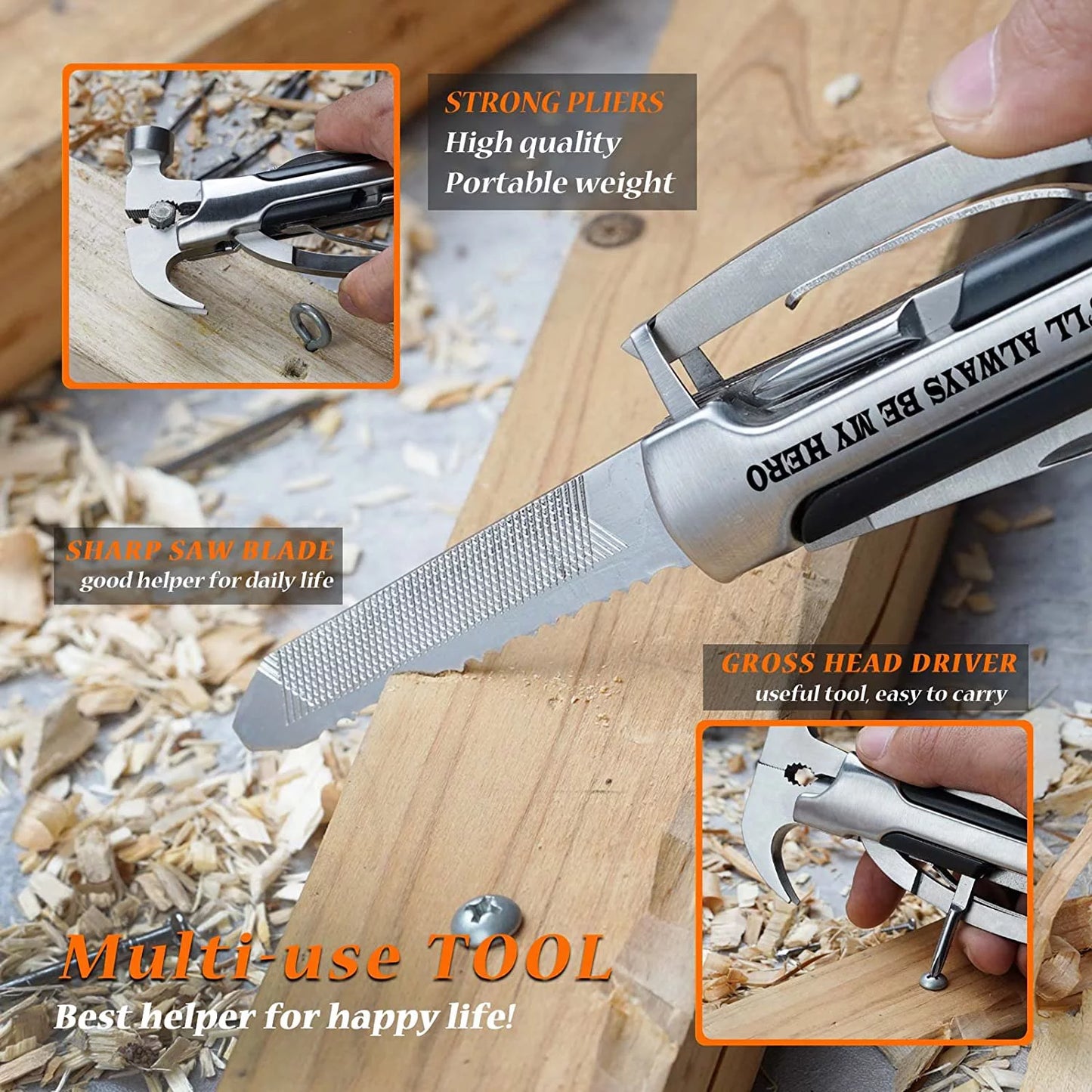 All in One Survival Tools Small Hammer Multitool, Father'S Day, Unique Gifts for Dad from Daughter Son Kids, Birthday Gift Ideas for Dad Stepdad Men Him, Cool Gadgets for Men