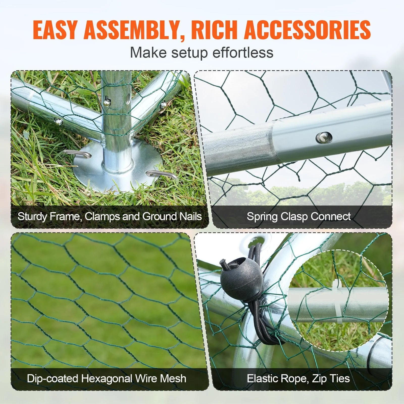 VEVOR Large Metal Chicken Coop, 9.8X12.9X6.5 Ft Walk in Chicken Run for Yard with Waterproof Cover, Doom Roof Hen House with Security Lock for Outdoor and Backyard, Farm, Duck Rabbit Cage Poultry Pen